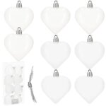 Boules de sapin de no�l 7 cm, d�corations de no�l, 8 pcs. coeurs blancs incassables
