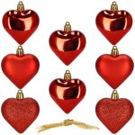 Boules de sapin de no�l 7 cm, d�corations de no�l, 8 pcs. coeurs rouges incassables
