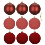 Boules de sapin de no�l, lot de 9 d�corations de centre de table, 8, 5 cm, incassables, bordeaux