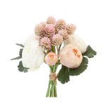 Bouquet artificiel renoncule trefle 28cm rose