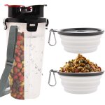 Bouteille d'eau pour chien avec 2 bols pliables portable 2 en 1 bouteille d'eau et nourriture pour chiens ...