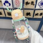 Bouteille d'eau portable de voyage pour enfants, 600ml, tasse a eau, mignonne paille de bois, verres