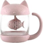 Bouteille d'eau en verre pour chat - filtre a th en forme de poisson (rose) - protection de l'environnement ...