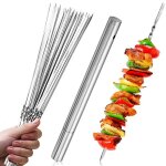 Promotion! brochettes pour barbecue, en acier inoxydable, shish kebab, camping, fourchettes plates, gadgets, ...