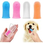 Brosse a dents pour chien, kit brosse a dents doigt (paquet de 4), poils entirement envelopps, dents ...