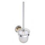 Brosse murale de toilette retro en chrome - or, bol en verre 11x36x15 cm - -