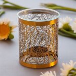Br�le parfum en m�tal et verre dor� - h10, 5 cm