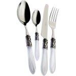 Bugatti couverts de table 24 pieces inox 18 / 10 aladdin nacre manche blanc bague argent antique Bugatti couverts de table 24 pieces inox 18 / 10 aladdin nacre manche blanc bague argent antique