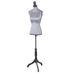 Buste de couture f�minin sur pieds hauteur r�gable mannequin femme d�co vitrine gris velours 04 0004289 ...