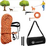 C�ble d'attache pour chien 3 en 1, 15m + 3m orange nylon r�fl�chissante corde longe syst�me de trolley ...