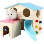 Cachette pour hamster, maison de luxe a deux niveaux avec echelle d'escalade amusante, toboggan, cabane ...