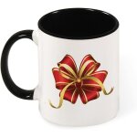 Cadeau couleur tasse cadeau ruban cravate fleur ruban de xmas rouge or bord, 330ml blanc noir grande ...