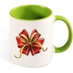 Cadeau ruban cravate fleur ruban de xmas rouge or bord couleur tasse a cafe, tasse en ceramique 330 ml, ...