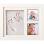 Cadre photo bois, verre acrylique, support pour 2 photos avec empreinte pieds et mains b�b� - id�e cadeau ...