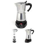 Cafetire italienne electrique grise inox 6 tasses socle pivotant a 360 tmoin lumineux
