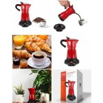 Cafetière italienne electrique rouge et noir 6 tasses socle pivotant a 360 témoin lumineux Cafetière italienne electrique rouge et noir 6 tasses socle pivotant a 360 témoin lumineux