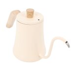 Cafeti�re en acier inoxydable 304 a bec fin, 600 ml, poign�e en bois, couleur cr�me