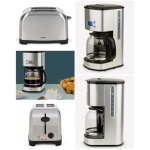 Cafeti�re design inox programmable 1l5 grise 1000w - grille - pain 1700w inox 2 tranches