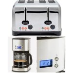 Cafeti�re design inox programmable 1l5 grise 1000w - grille - pain 1700w inox 4 tranches