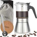 Cafetire italienne induction 4, 6 tasses cafetire moka en inox, espresso maker acier inoxydable verre, ...