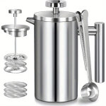 Cafeti�re a piston isotherme en acier inoxydable double paroi - 750 ml argent� - pour voyage argent cafetiere ...