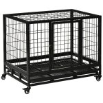 Cage pour chien animaux cage de transport sur roulettes 2 portes noir