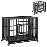 Cage pour chien animaux cage de transport sur roulettes pliable 3 portes verrouillables plateau amovible ...