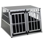 Cage pour chien a double porte 94 x 88 x 69 cm aluminium et mdf noir helloshop26 02 0000064