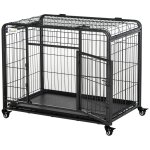 Cage pour chien pliable cage de transport sur roulettes 2 portes verrouillables plateau amovible dim. ...