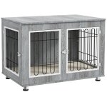 Cage pour chien sur pied - 2 portes verrouillables, coussin d�houssable inclus - acier filaire noir panneaux ...