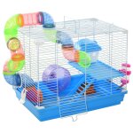 Cage a hamster rongeur 2 niveaux avec tunnel, biberon eau, roue, maisonnette, echelles - dim. 46l x 30l ...