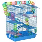 Cage pour hamster souris petit animaux rongeur avec tunnel mangeoire roue jouet 47 x 30 x 59 cm cm bleu ...