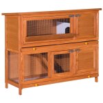 Cage a lapin poulailler clapier en bois de pin de grande taille avec 2 etages 120x48x100 cm