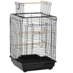 Cage a oiseaux 2 mangeoires 2 perchoirs toit ouvrant plateau excr�ment amovible poign�e transport m�tal ...
