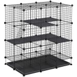 Cage parc enclos rongeurs modulable dim. l 111 x l 75 x h 119 cm 3 niveaux 4 portes fil m�tallique noir ...
