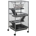 Cage pour petits animaux portable avec 2 portes hamac m�tal pp 52 x 52 x 113, 5 cm gris