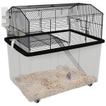 Cage rongeur hamster 2 etages - roulettes, plateforme, echelle, accessoires - pp transparent acier noir ...