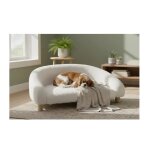 Canap� pour chien et chat - bouclette - blanc - 77x50x27 cm - pieds bois anti - rayures