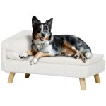 Canapé chien méridienne style scandinave 2 coussins déhoussables bois aspect fourrure crème Canapé chien méridienne style scandinave 2 coussins déhoussables bois aspect fourrure crème