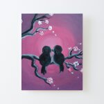 Canevas imprimer aime deux oiseaux mignons amoureux sur une branche de coeur en forme acrylique 2023 ...