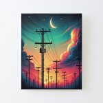Canevas imprimer harmonie urbaine au crpuscule : poteaux lectriques et ciel nocturne impression sur ...