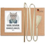 Canne a pche durable pour chat avec bton en bois de htre et cordon en coton beige. jouet durable pour ...