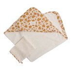 Cape de bain b�b� en gaze de coton et gant l�opard