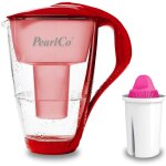 Carafe avec filtre a eau en verre - rouge - 1 cartouche aquamag classic incluse (compatible avec brita ...