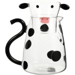 Carafe en verre 550 ml motif vache blanche, r�sistante chaleur, tasse int�gr�e, verre borosilicat�, pour ...