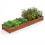 Carr� potager en bois sapin costway 240 x 60 x 25cm, 2 bacs � fleurs, base ouverte, lit de jardin pour ...