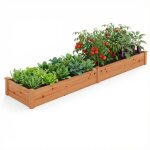 Carr� potager en bois sapin costway 240 x 60 x 25cm, 2 bacs � fleurs, base ouverte, lit de jardin pour ...