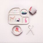 Cerf - assiette'alimentation en fibre de bambou pour bb, ensemble de vaisselle pour enfants, bol, fourchette ...