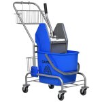Chariot de lavage chariot de nettoyage professionnel en acier presse � m�choire seau + rangements bleu ...
