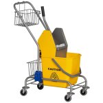 Chariot de lavage chariot de nettoyage professionnel en acier presse � m�choire seau + rangements jaune ...